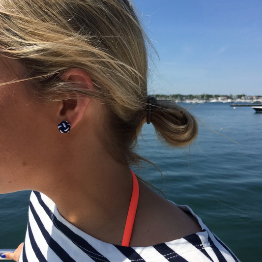 Monkey Fist Earrings: Classic Navy & Crisp White
