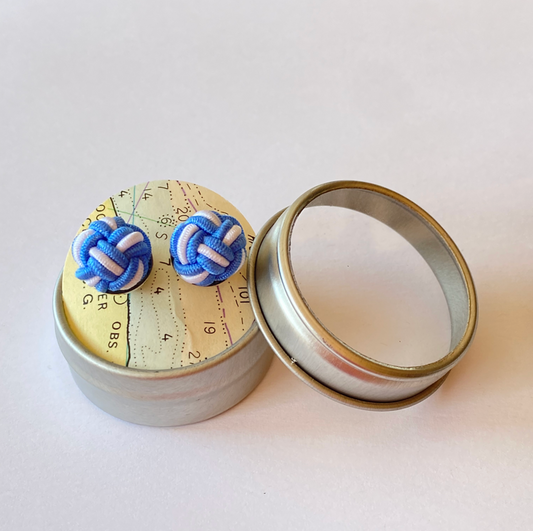 Monkey Fist Earrings: Atlantic Blue & Crisp White