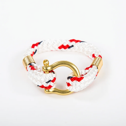 Bosun Bracelet White Yacht Braid Brass Shackle