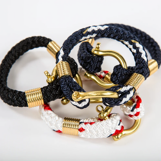 Bosun Bracelet White Yacht Braid Brass Shackle