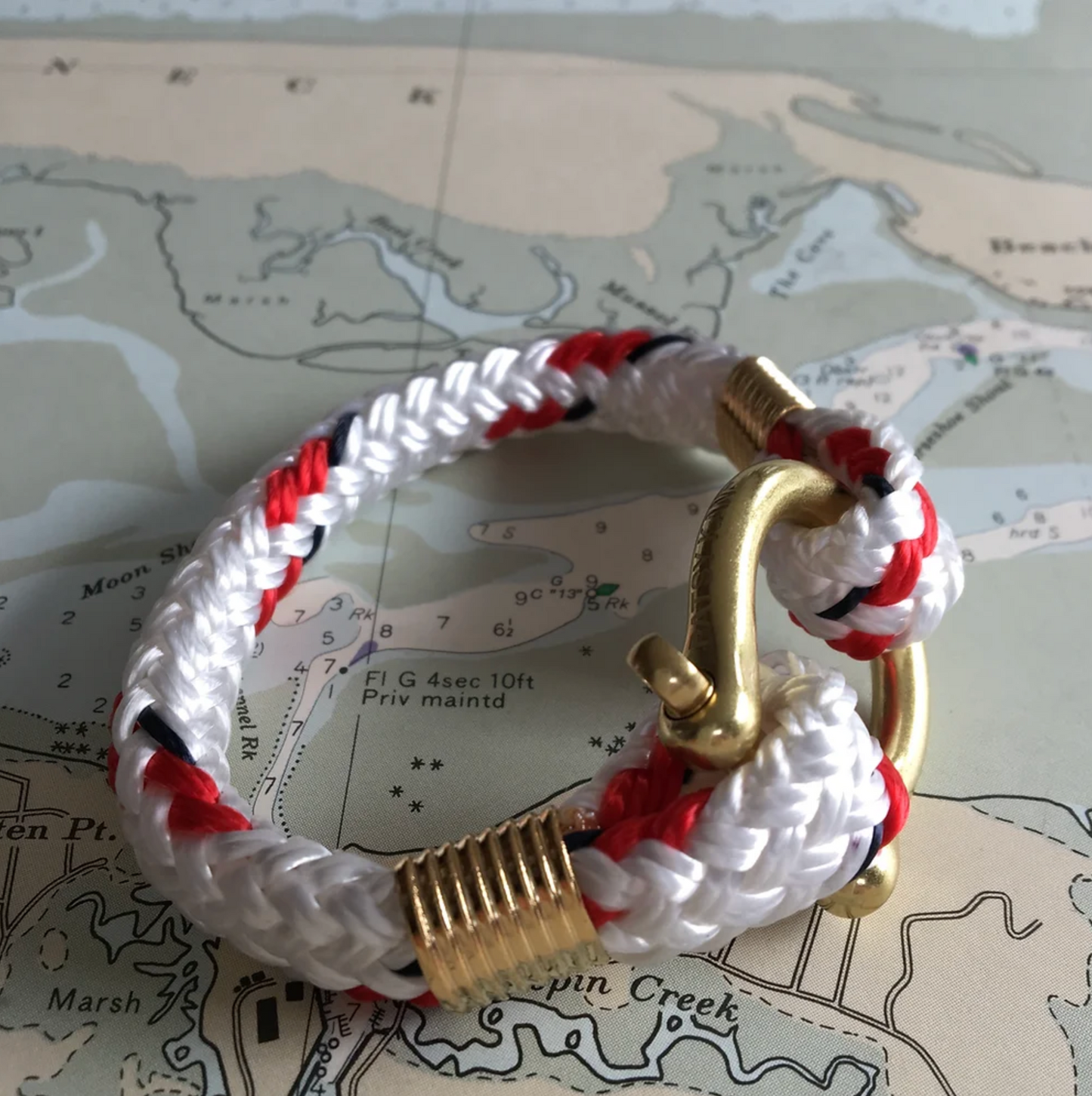 Bosun Bracelet White Yacht Braid Brass Shackle