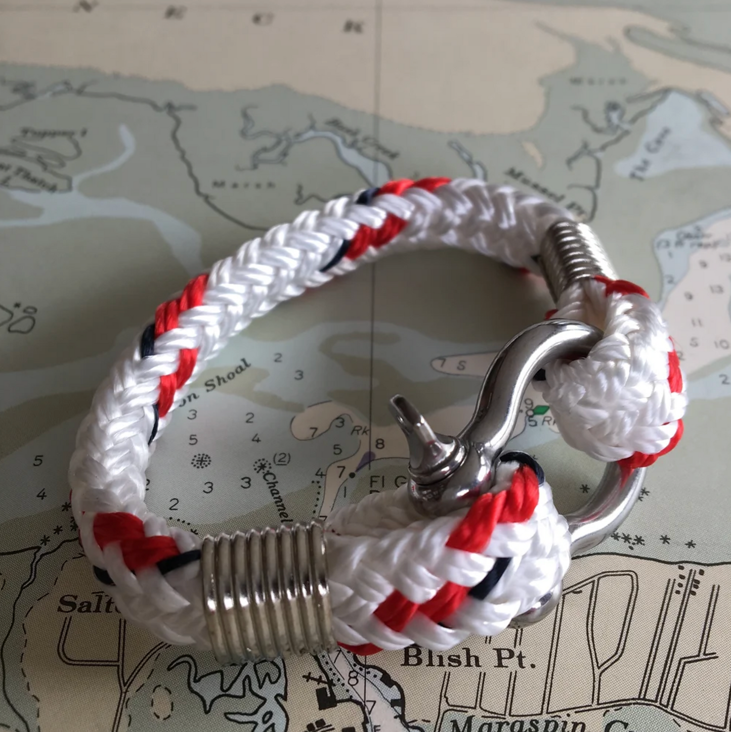 Bosun Bracelet White Yacht Braid Stainless Steel Shackle