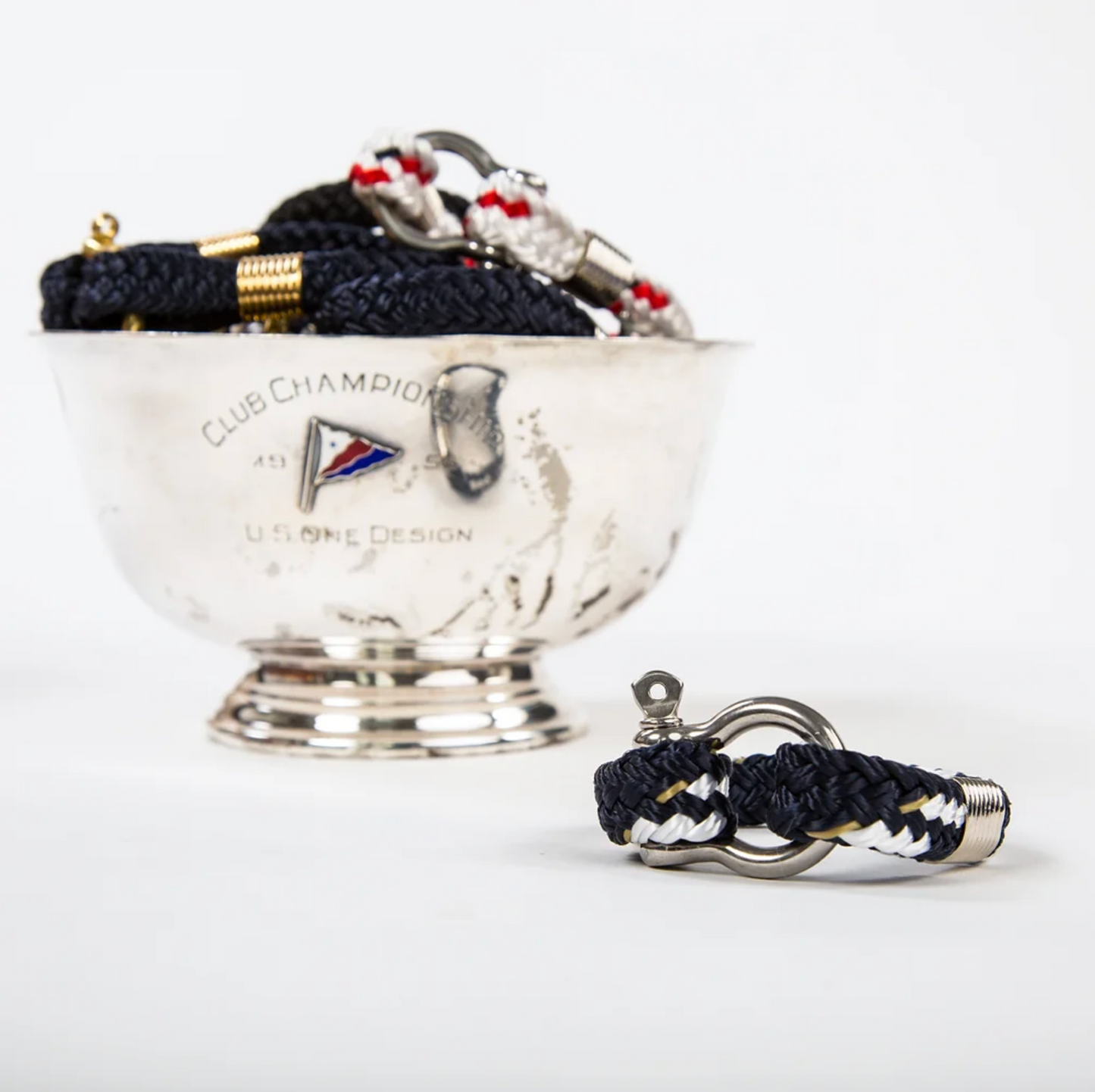 Bosun Bracelet Navy Yacht Braid Brass Shackle