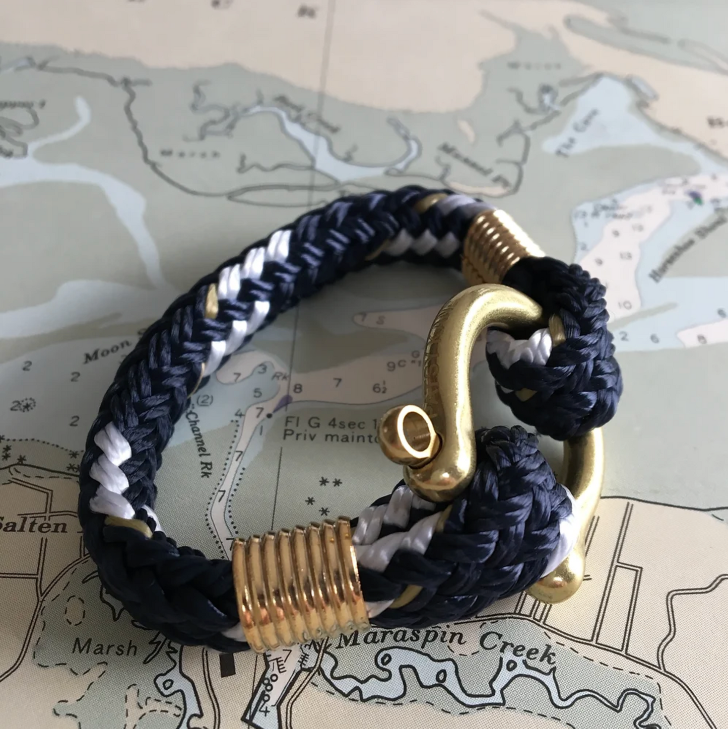 Bosun Bracelet Navy Yacht Braid Brass Shackle