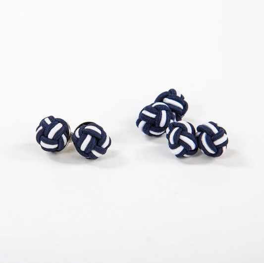 Monkey Fist Cuff Links: Classic Navy & Crisp White