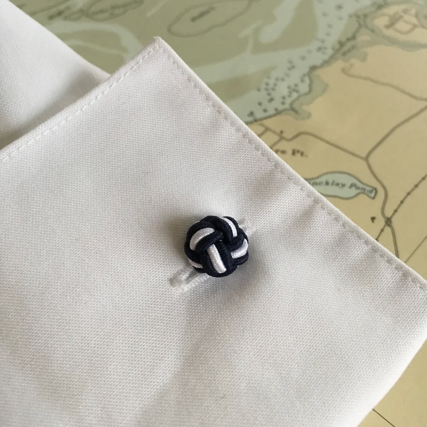 Monkey Fist Cuff Links: Classic Navy & Crisp White