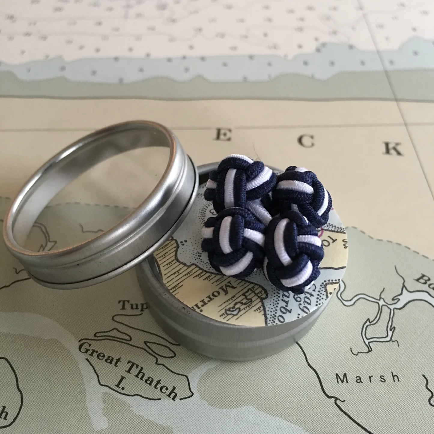 Monkey Fist Cuff Links: Classic Navy & Crisp White