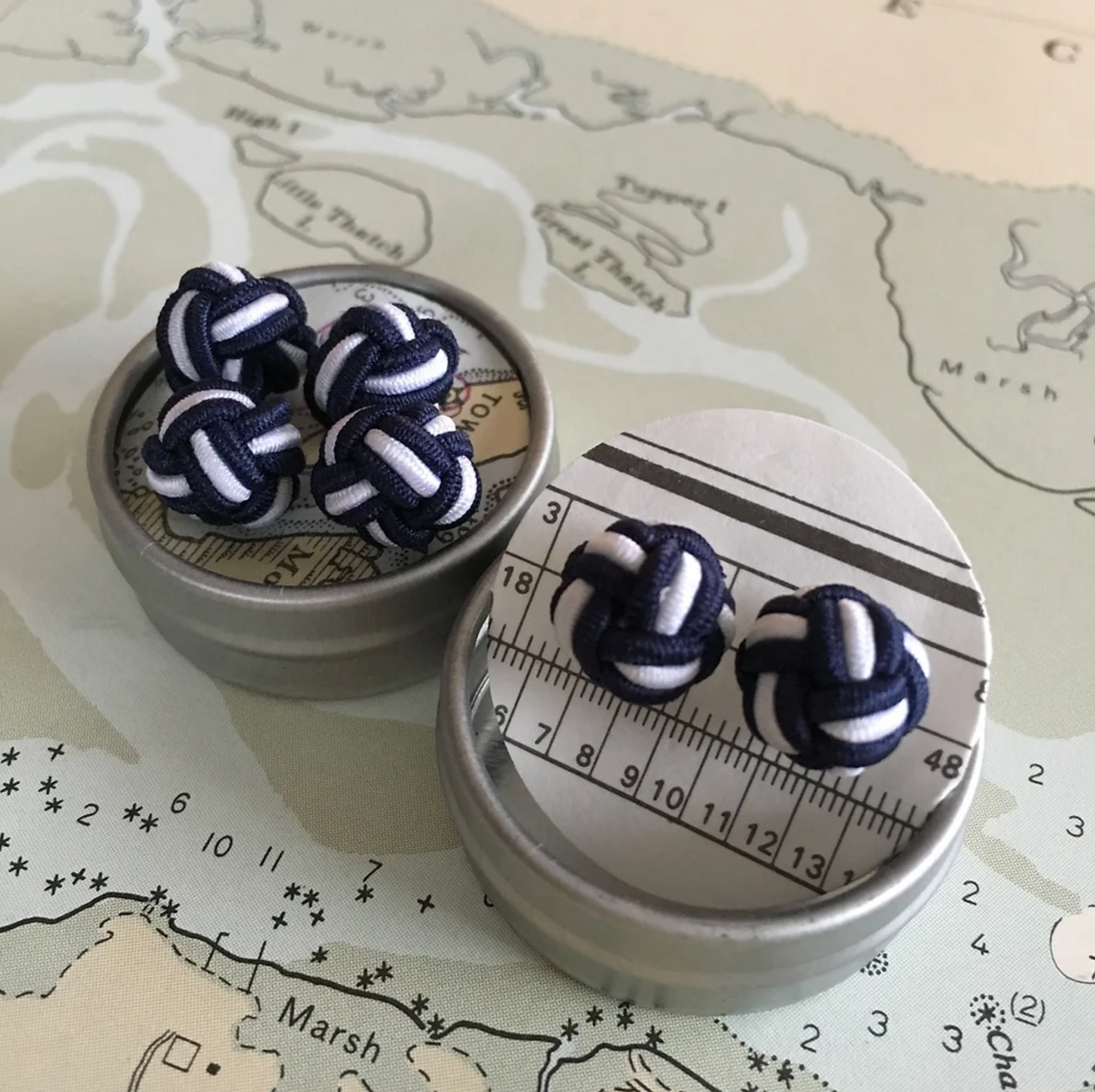 Monkey Fist Cuff Links: Classic Navy & Crisp White