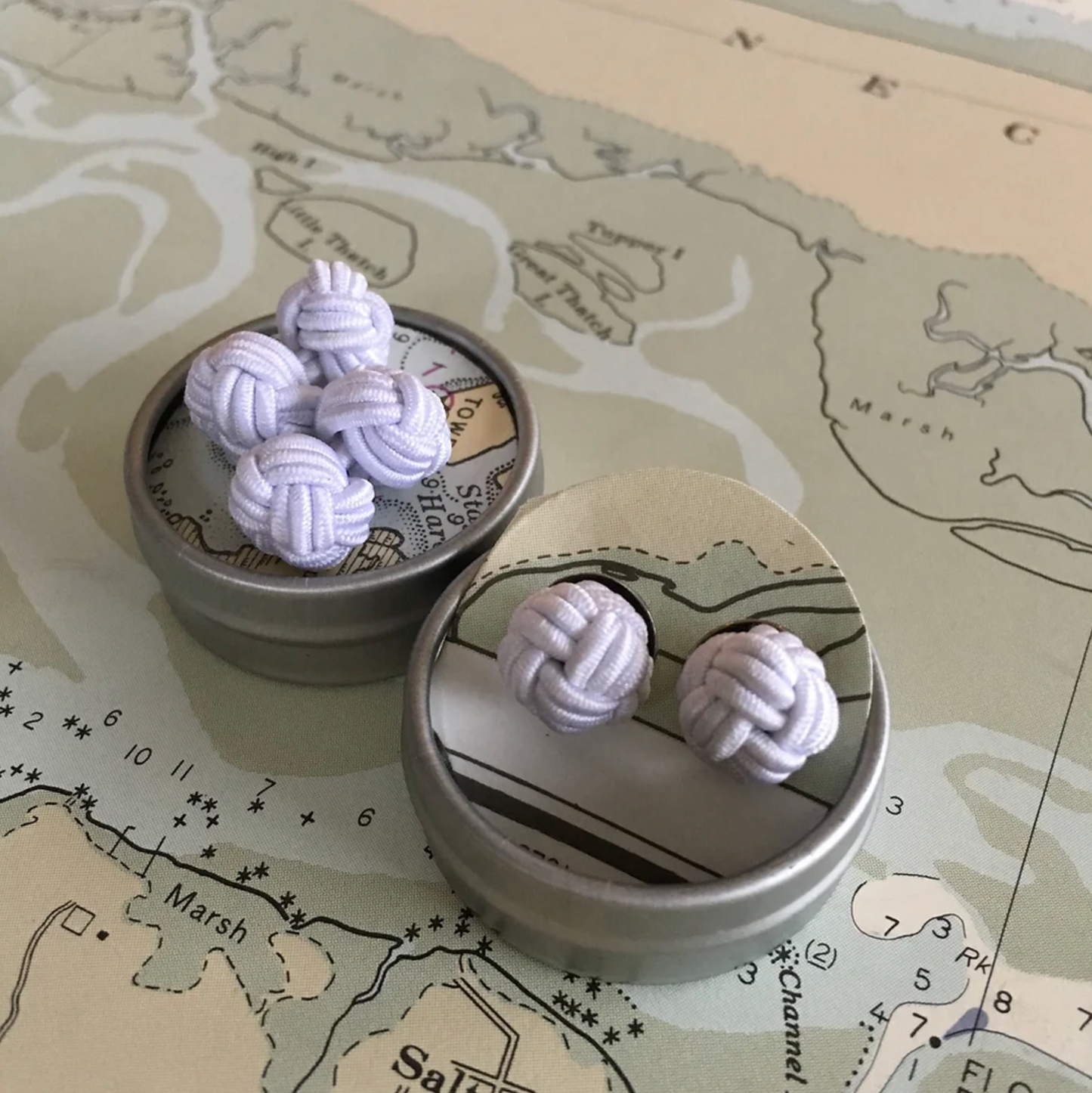 Monkey Fist Cuff Links: Crisp White